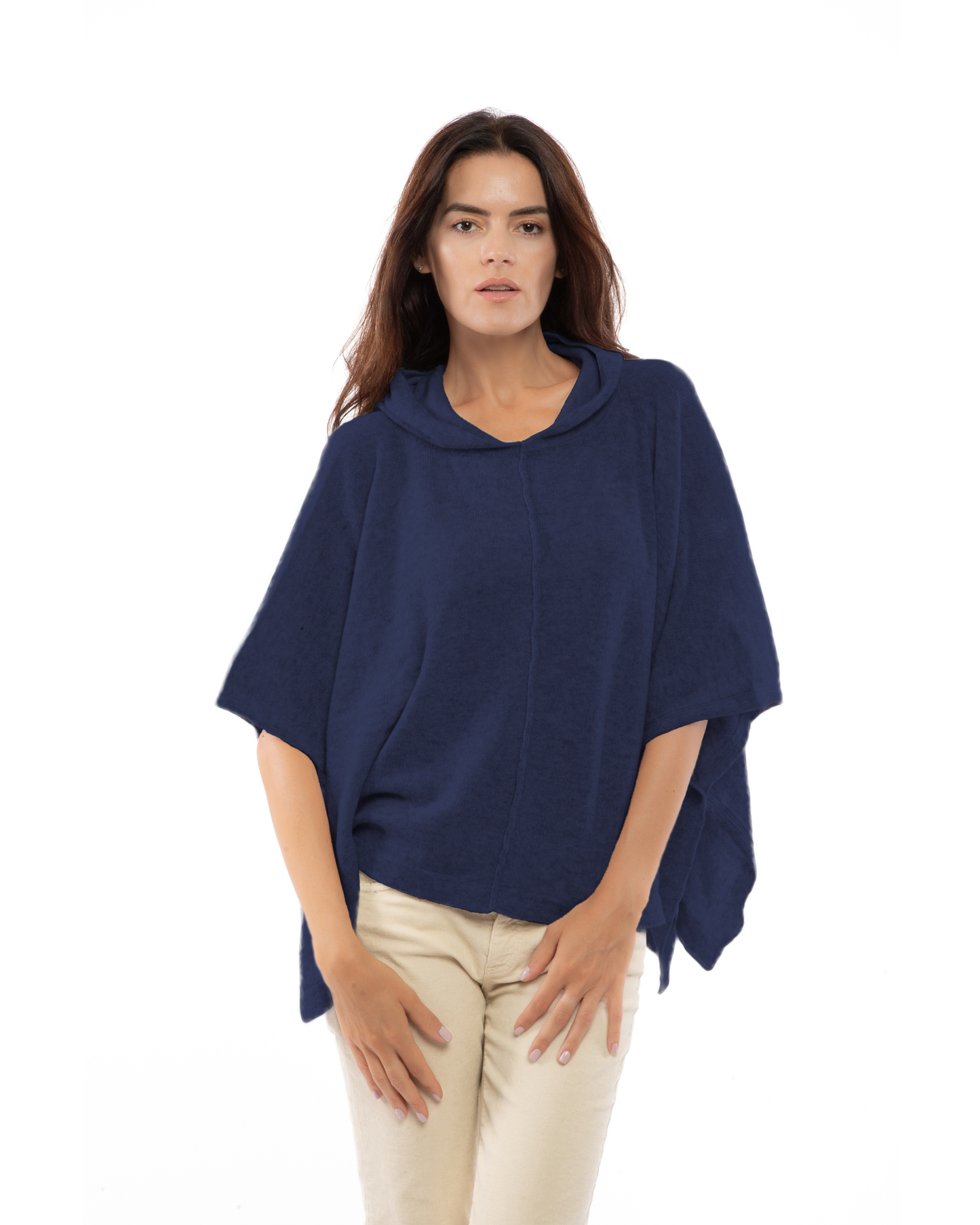 Women's Cashmere Button Hoodie Poncho Blue