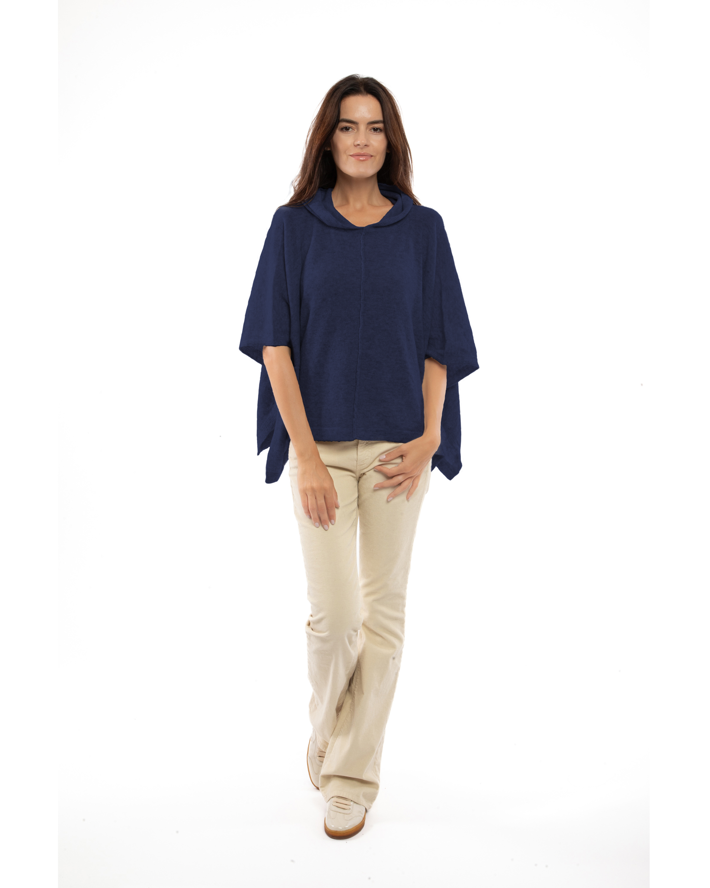 Women's Cashmere Button Hoodie Poncho Blue