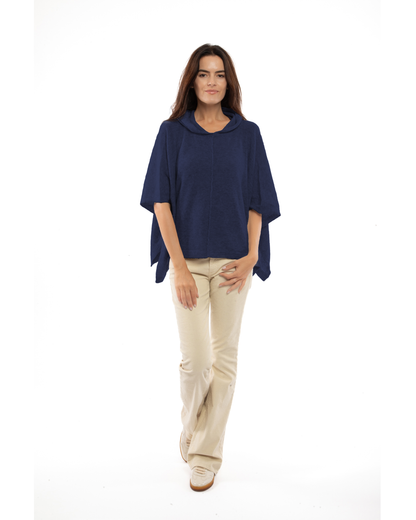 Women's Cashmere Button Hoodie Poncho Blue