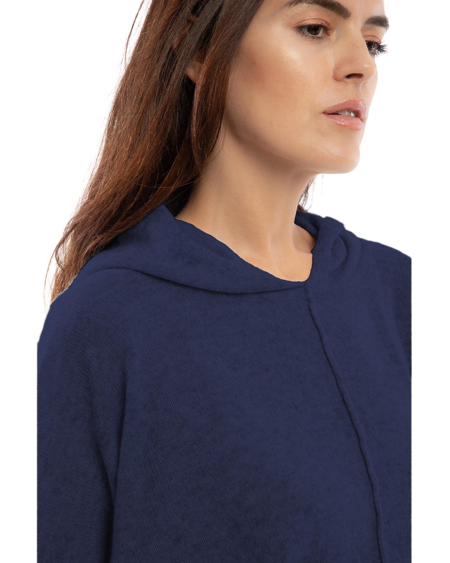 Women's Cashmere Button Hoodie Poncho Blue