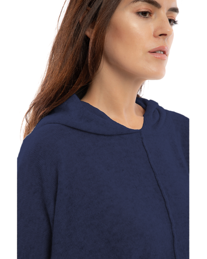 Women's Cashmere Button Hoodie Poncho Blue