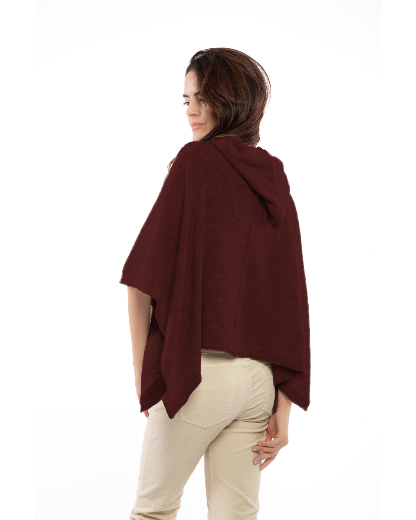 Women's Cashmere Button Hoodie Poncho Bordeaux