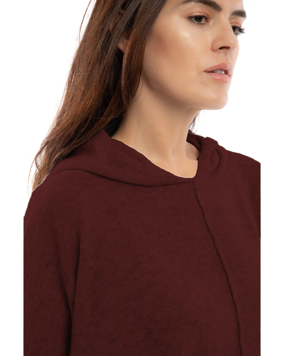 Women's Cashmere Button Hoodie Poncho Bordeaux