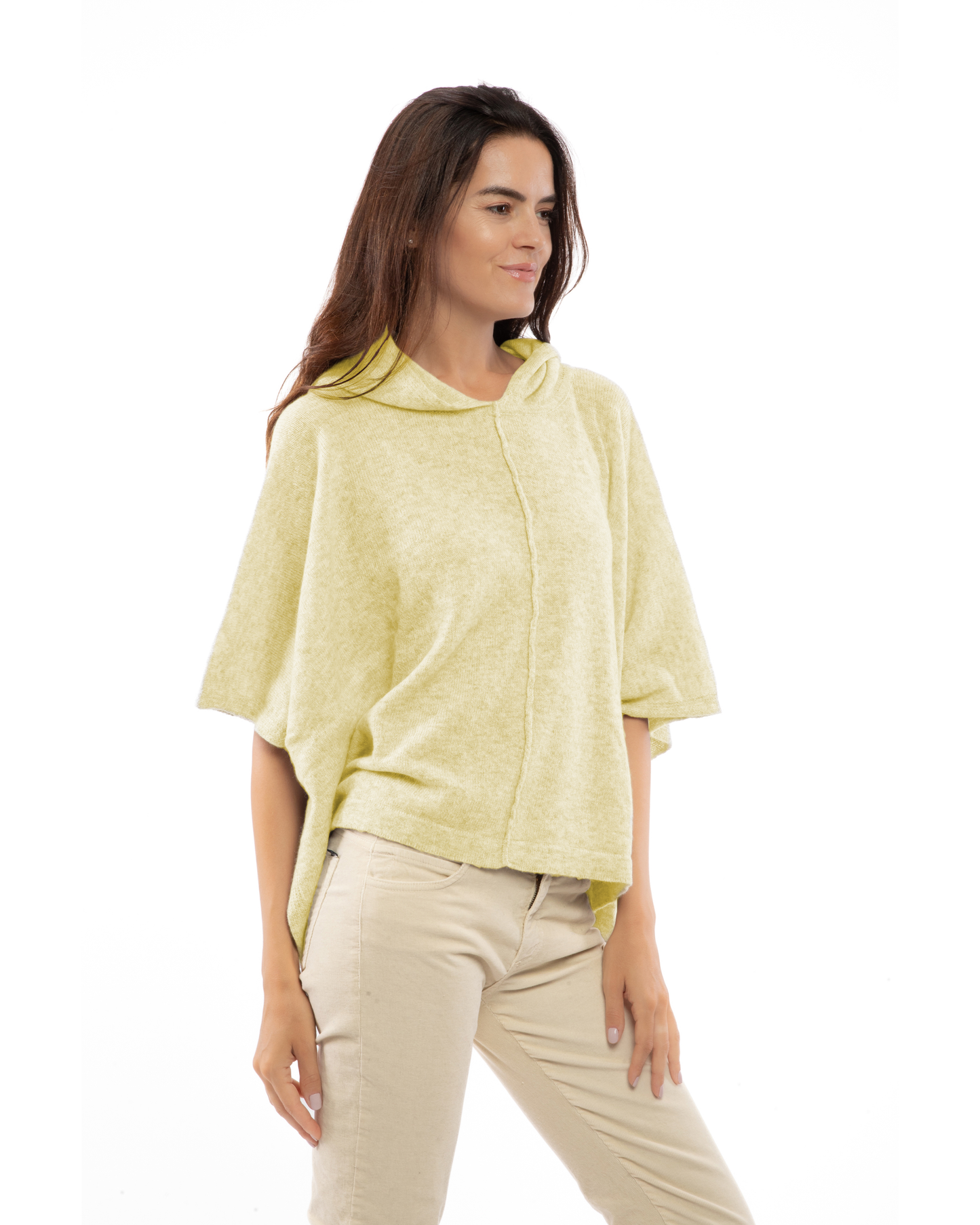 Women's Cashmere Button Hoodie Poncho Butter Yellow