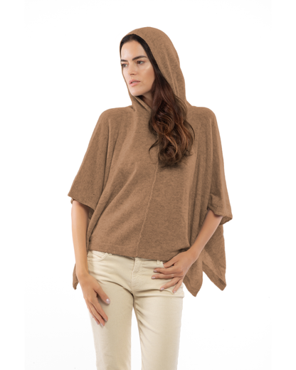 Women's Cashmere Button Hoodie Poncho Camel