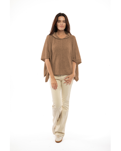 Women's Cashmere Button Hoodie Poncho Camel