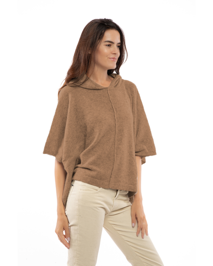 Women's Cashmere Button Hoodie Poncho Camel