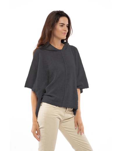 Women's Cashmere Button Hoodie Poncho Charcoal