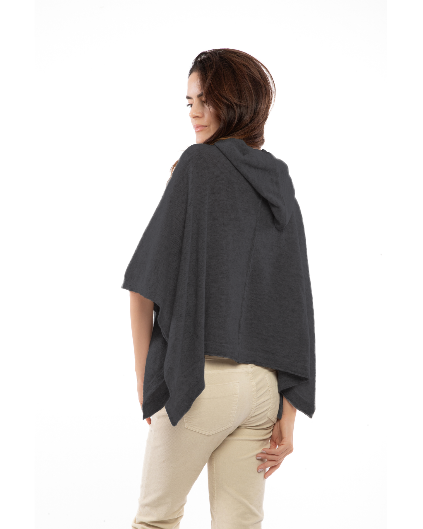 Women's Cashmere Button Hoodie Poncho Charcoal