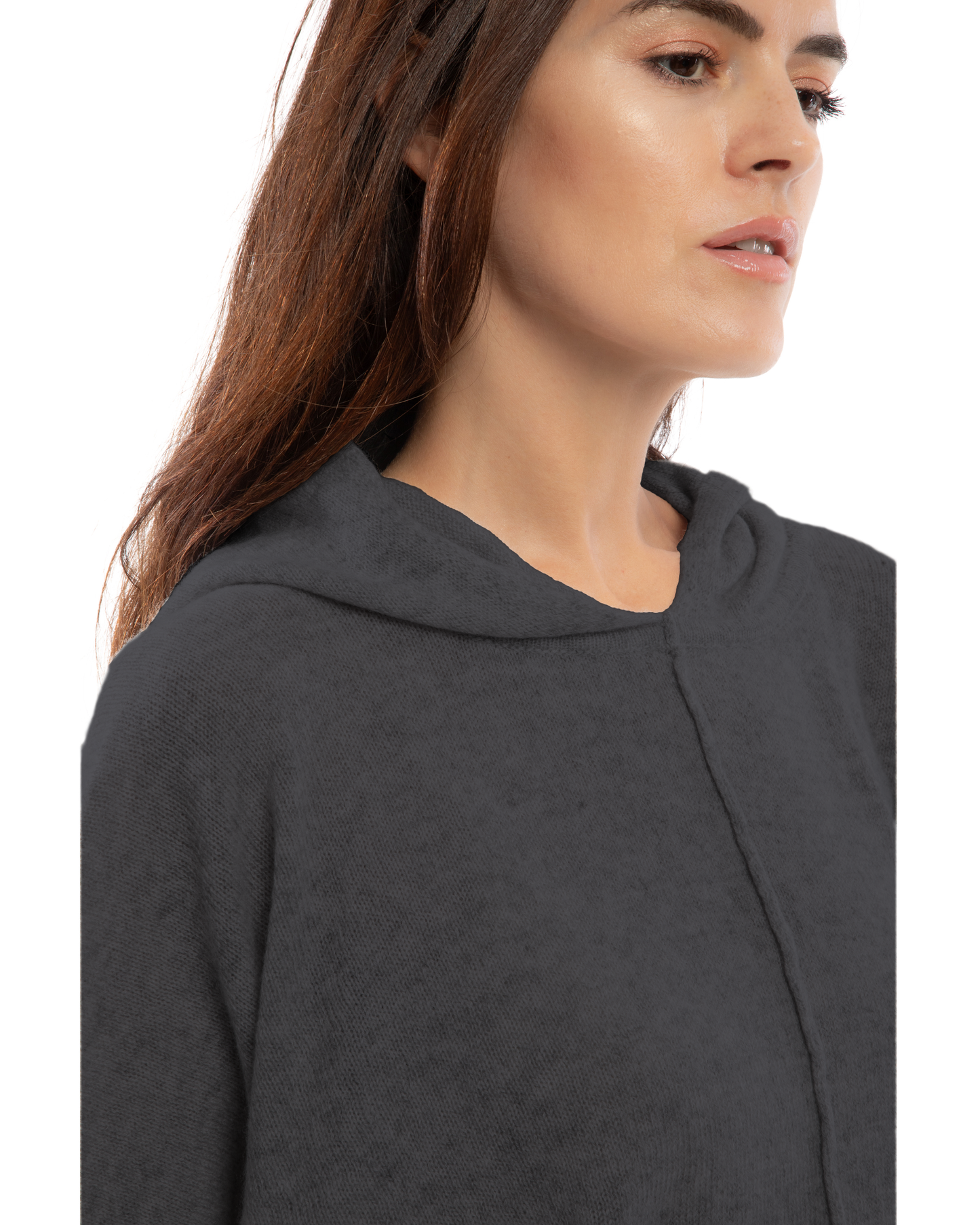 Women's Cashmere Button Hoodie Poncho Charcoal