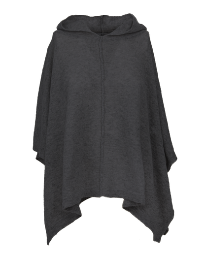 Women's Cashmere Button Hoodie Poncho Charcoal