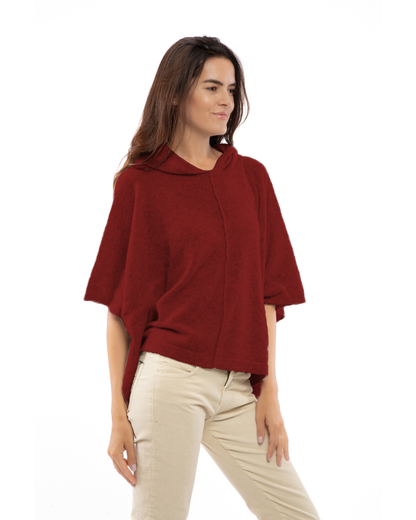 Women's Cashmere Button Hoodie Poncho Chianti