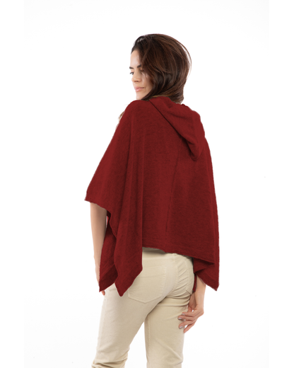 Women's Cashmere Button Hoodie Poncho Chianti