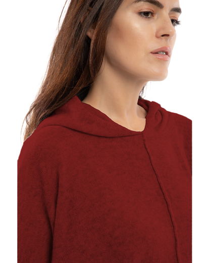 Women's Cashmere Button Hoodie Poncho Chianti