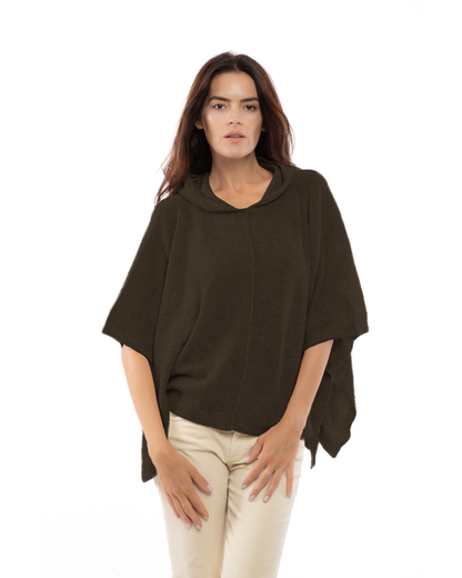 Women's Cashmere Button Hoodie Poncho Coffee