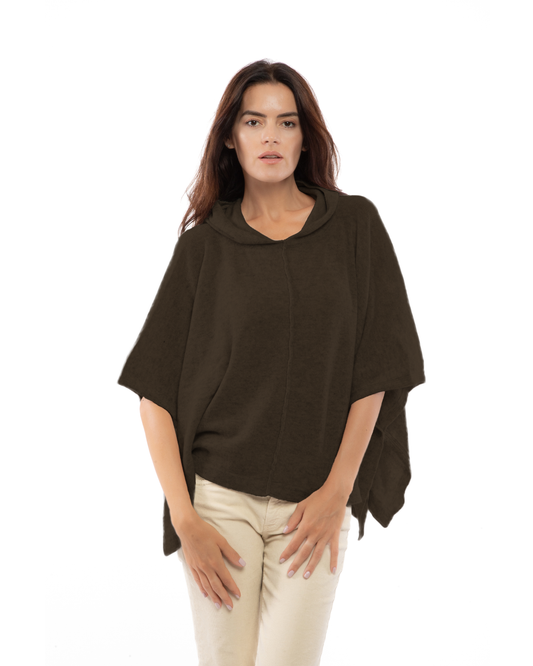 Women's Cashmere Button Hoodie Poncho Coffee