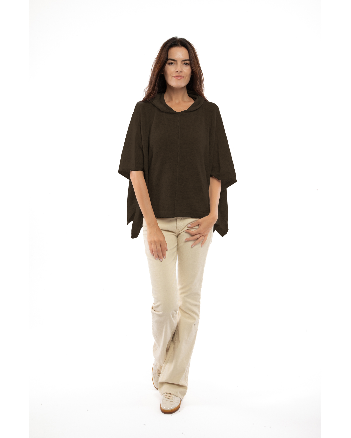 Women's Cashmere Button Hoodie Poncho Coffee