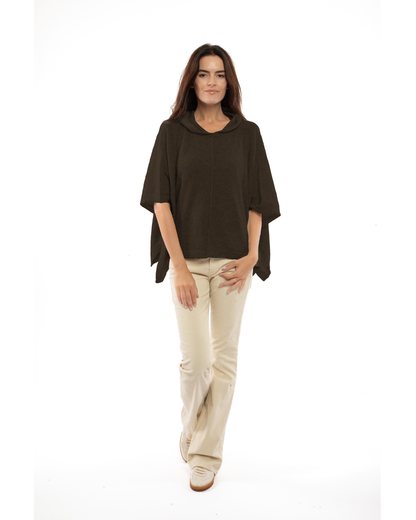 Women's Cashmere Button Hoodie Poncho Coffee