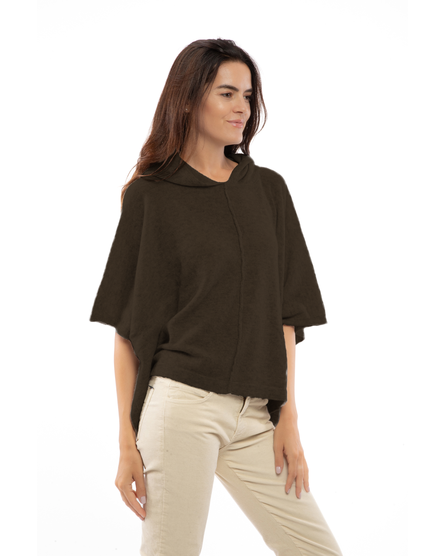 Women's Cashmere Button Hoodie Poncho Coffee