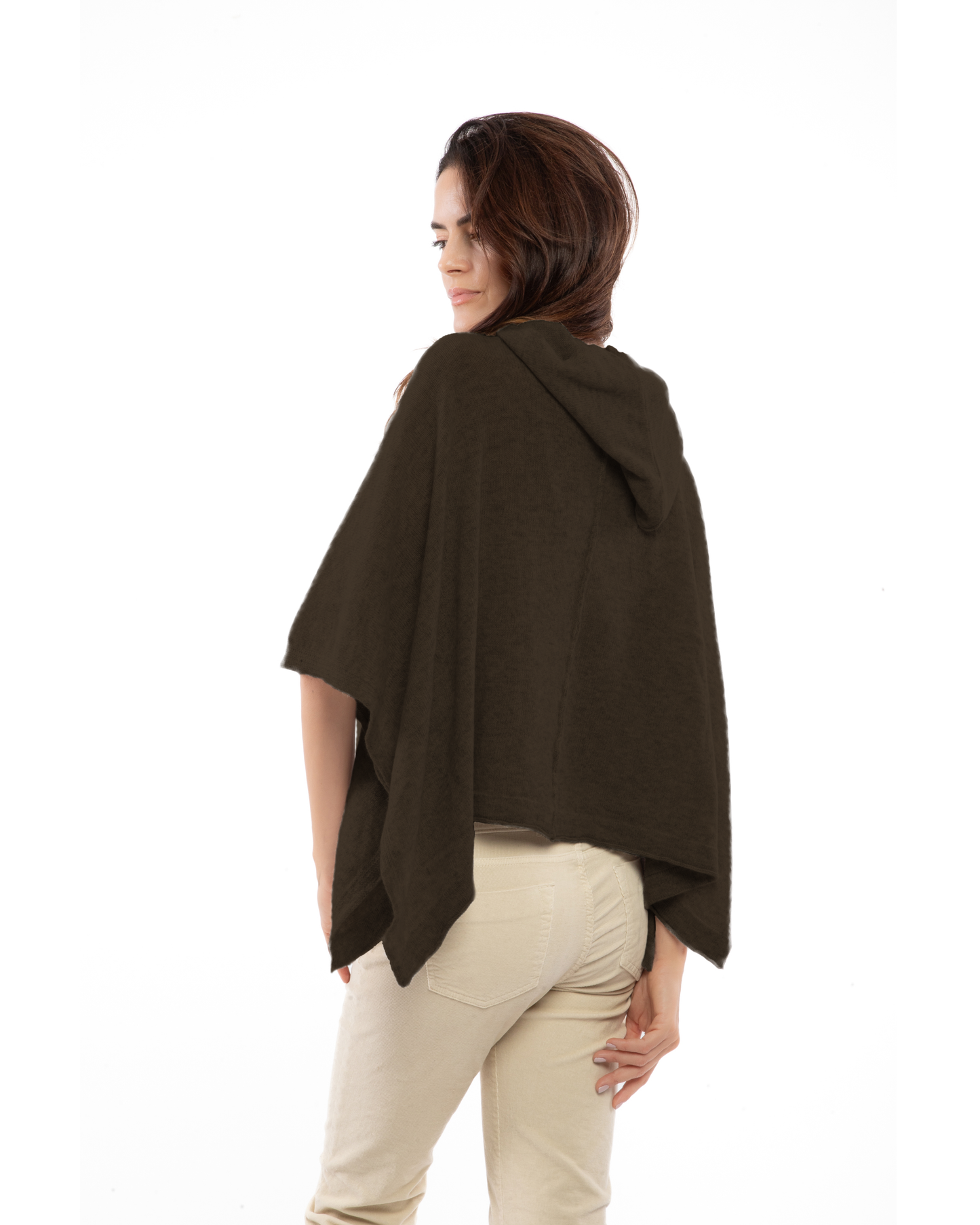 Women's Cashmere Button Hoodie Poncho Coffee