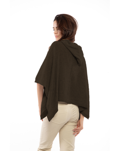 Women's Cashmere Button Hoodie Poncho Coffee