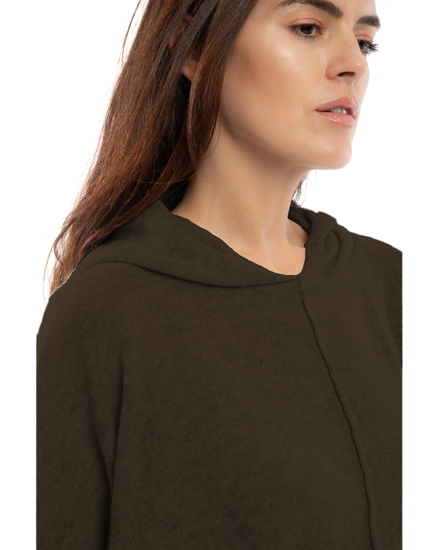 Women's Cashmere Button Hoodie Poncho Coffee