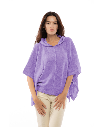 Women's Cashmere Button Hoodie Poncho Iris Purple