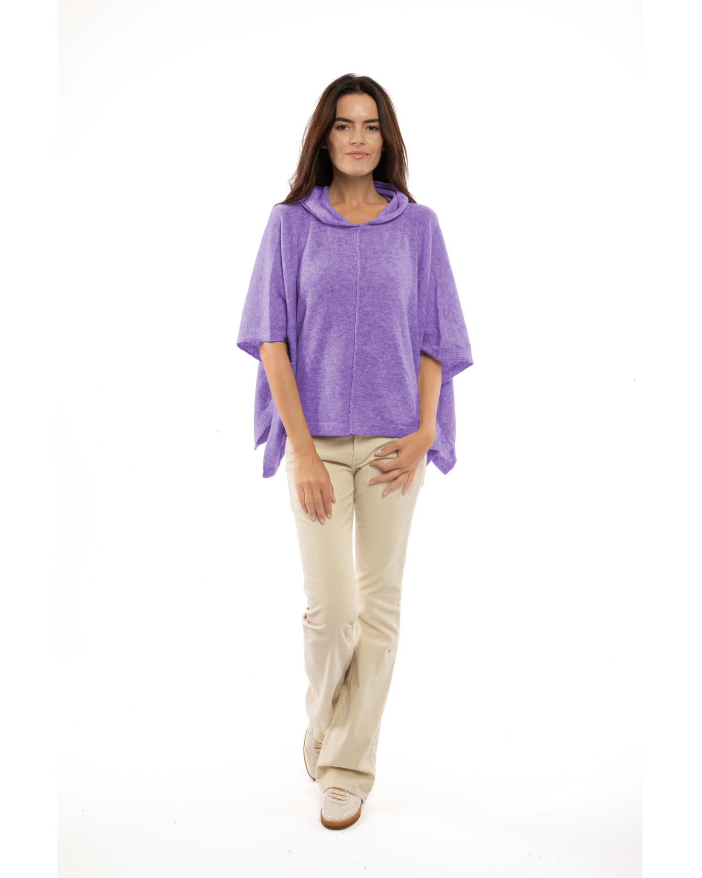 Women's Cashmere Button Hoodie Poncho Iris Purple