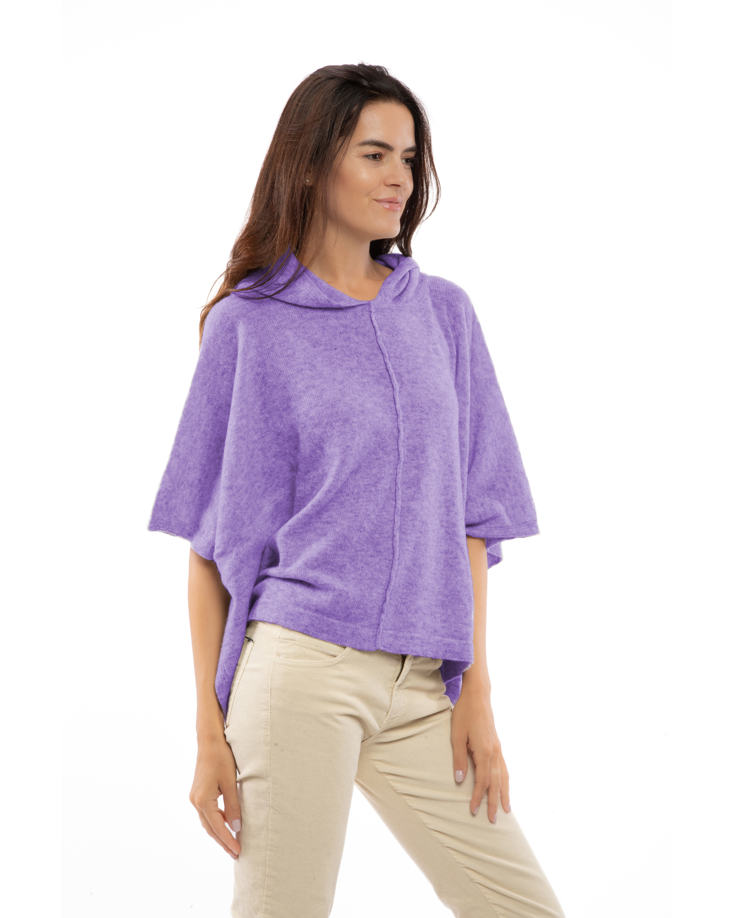 Women's Cashmere Button Hoodie Poncho Iris Purple