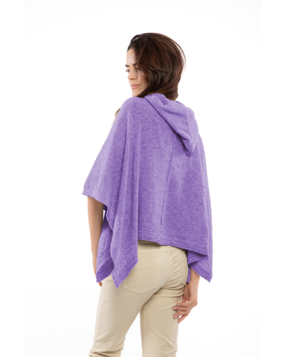 Women's Cashmere Button Hoodie Poncho Iris Purple