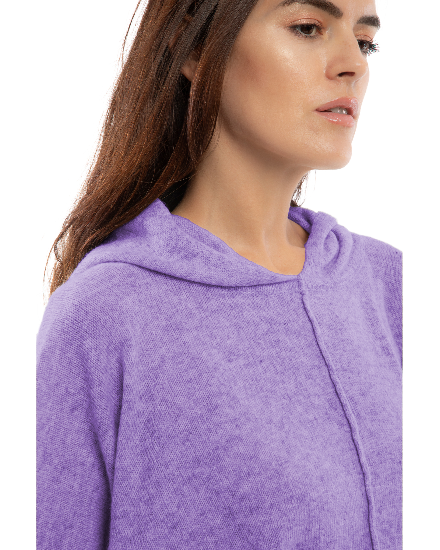 Women's Cashmere Button Hoodie Poncho Iris Purple
