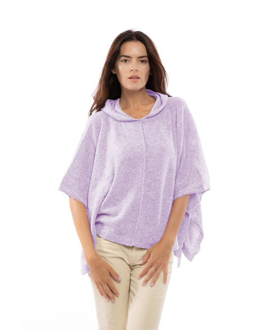 Women's Cashmere Button Hoodie Poncho Lilac