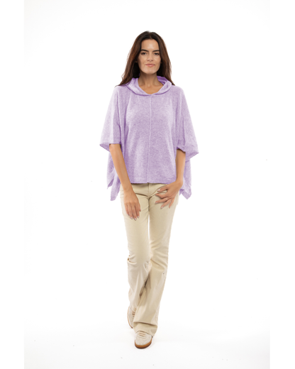 Women's Cashmere Button Hoodie Poncho Lilac