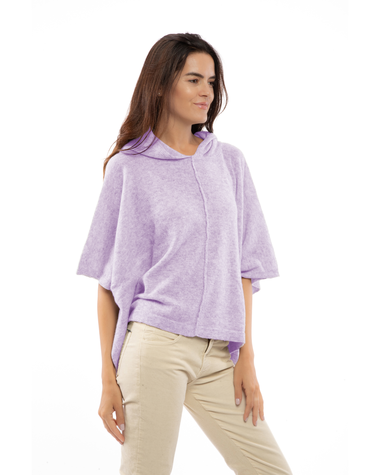 Women's Cashmere Button Hoodie Poncho Lilac