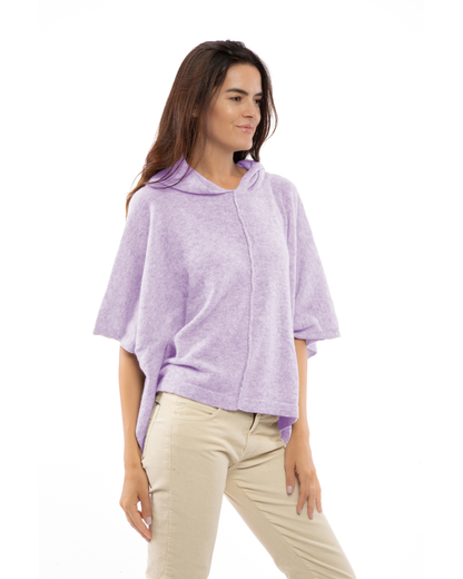 Women's Cashmere Button Hoodie Poncho Lilac