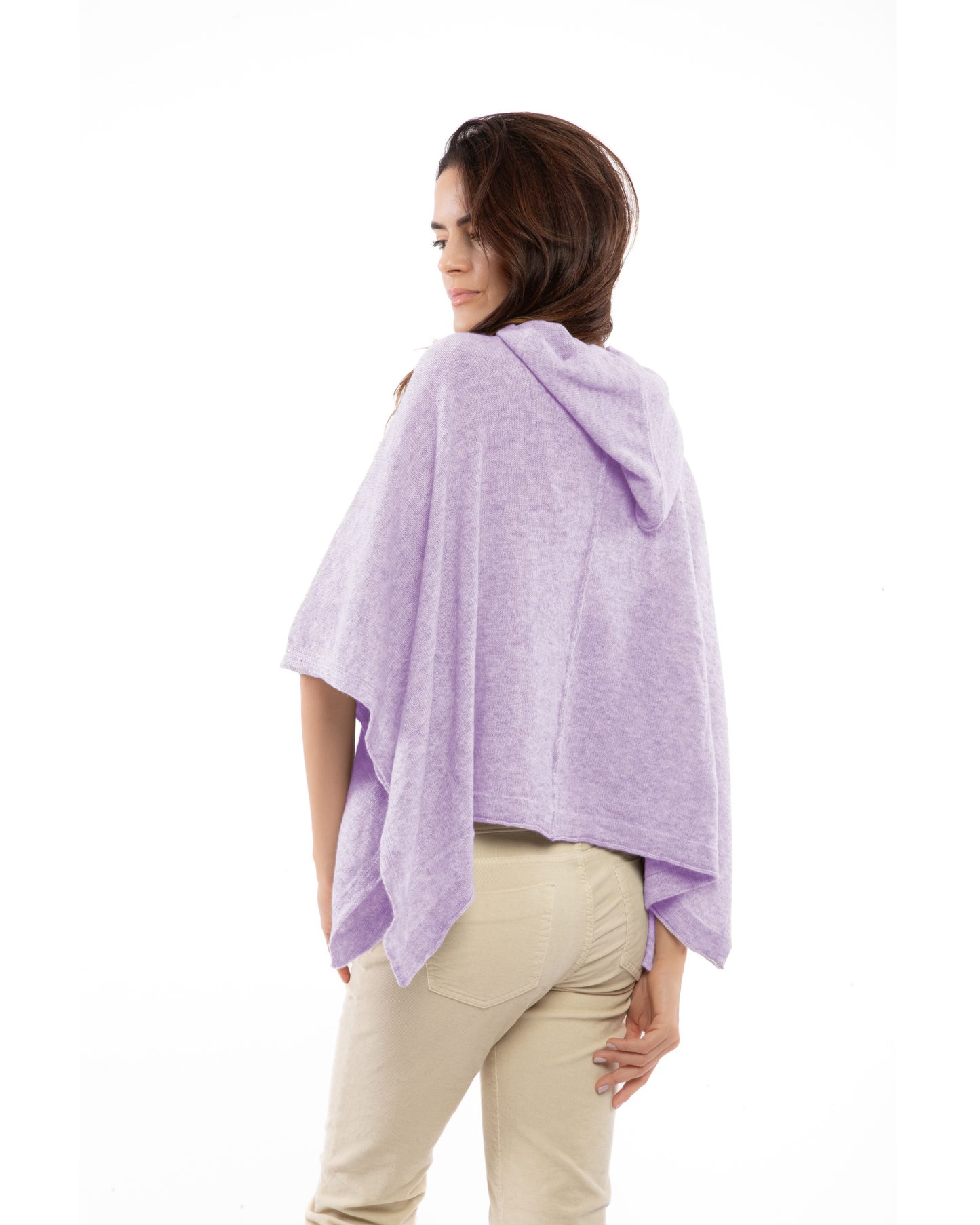 Women's Cashmere Button Hoodie Poncho Lilac