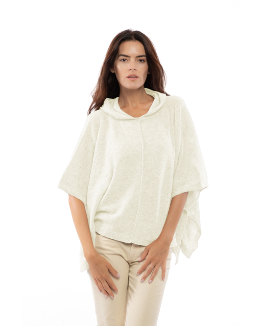 Women's Cashmere Button Hoodie Poncho Milk White