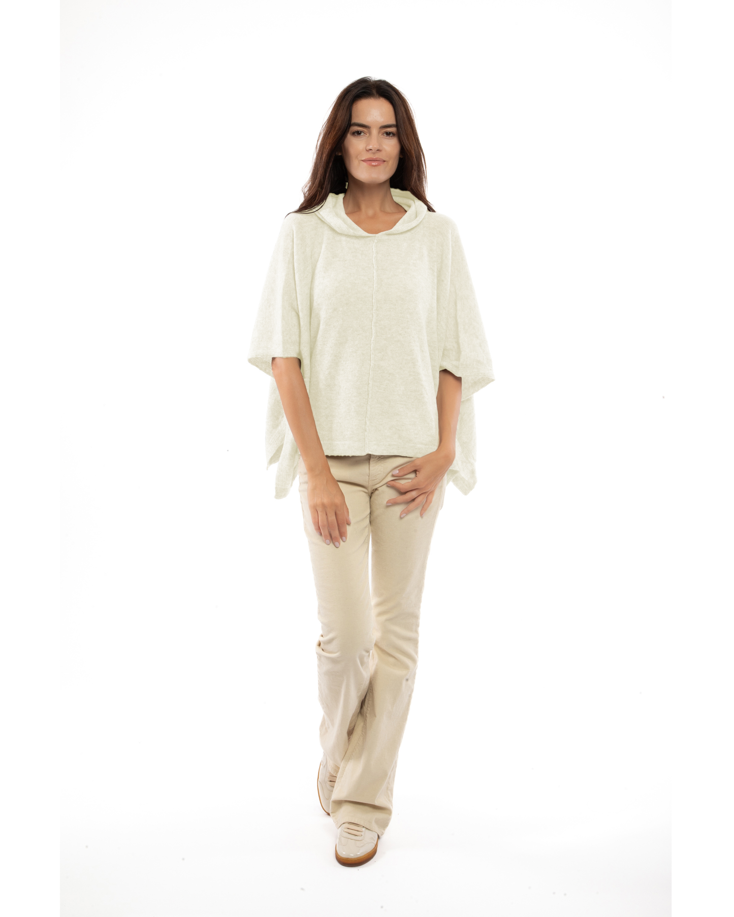 Women's Cashmere Button Hoodie Poncho Milk White