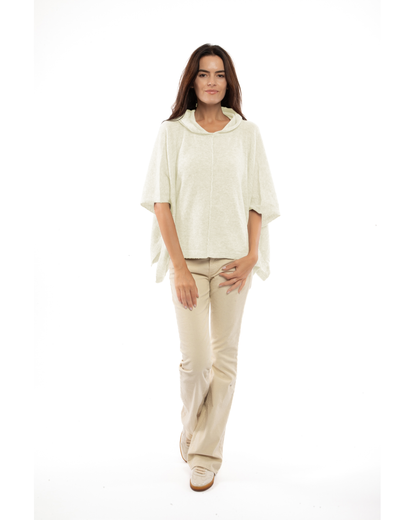 Women's Cashmere Button Hoodie Poncho Milk White