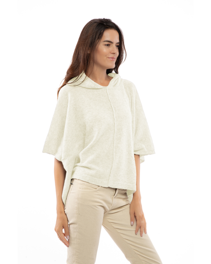 Women's Cashmere Button Hoodie Poncho Milk White