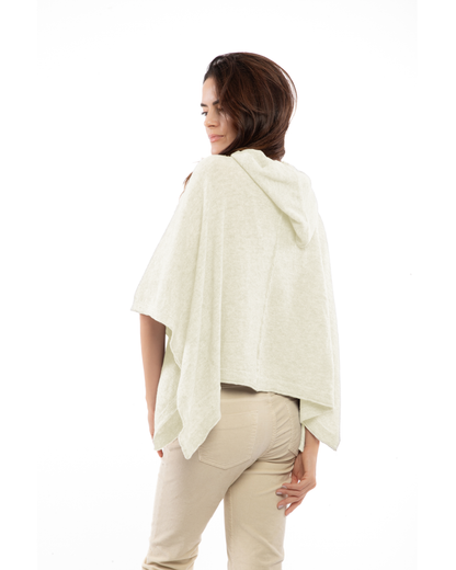 Women's Cashmere Button Hoodie Poncho Milk White