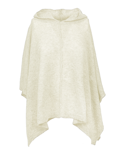 Women's Cashmere Button Hoodie Poncho Milk White