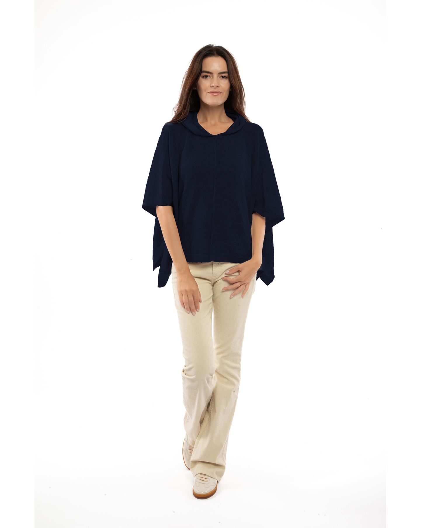 Women's Cashmere Hoodie Poncho Night Blue