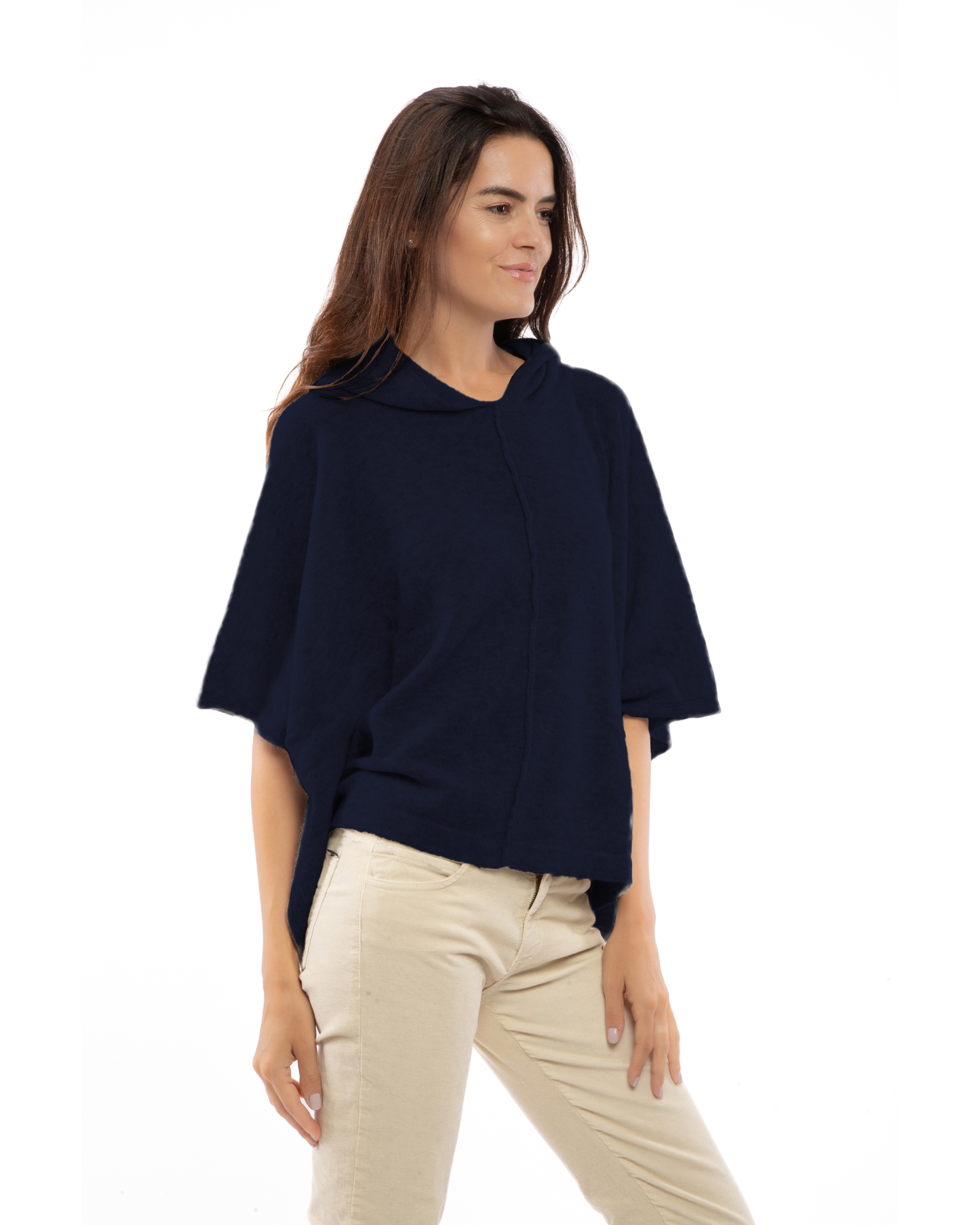 Women's Cashmere Hoodie Poncho Night Blue