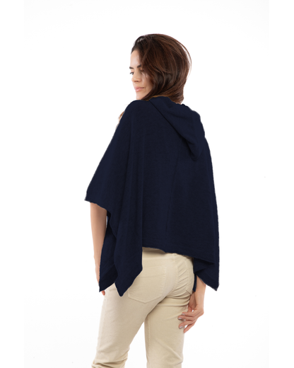 Women's Cashmere Hoodie Poncho Night Blue