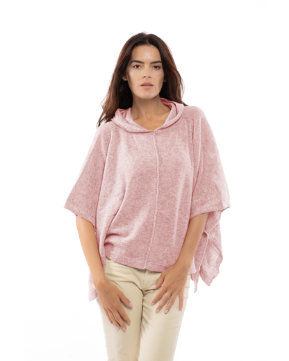 Women's Cashmere Button Hoodie Poncho Old Rose