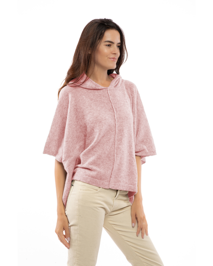 Women's Cashmere Button Hoodie Poncho Old Rose