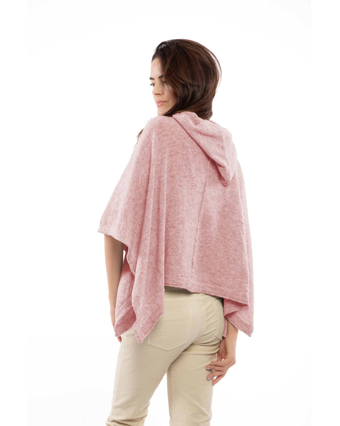 Women's Cashmere Button Hoodie Poncho Old Rose