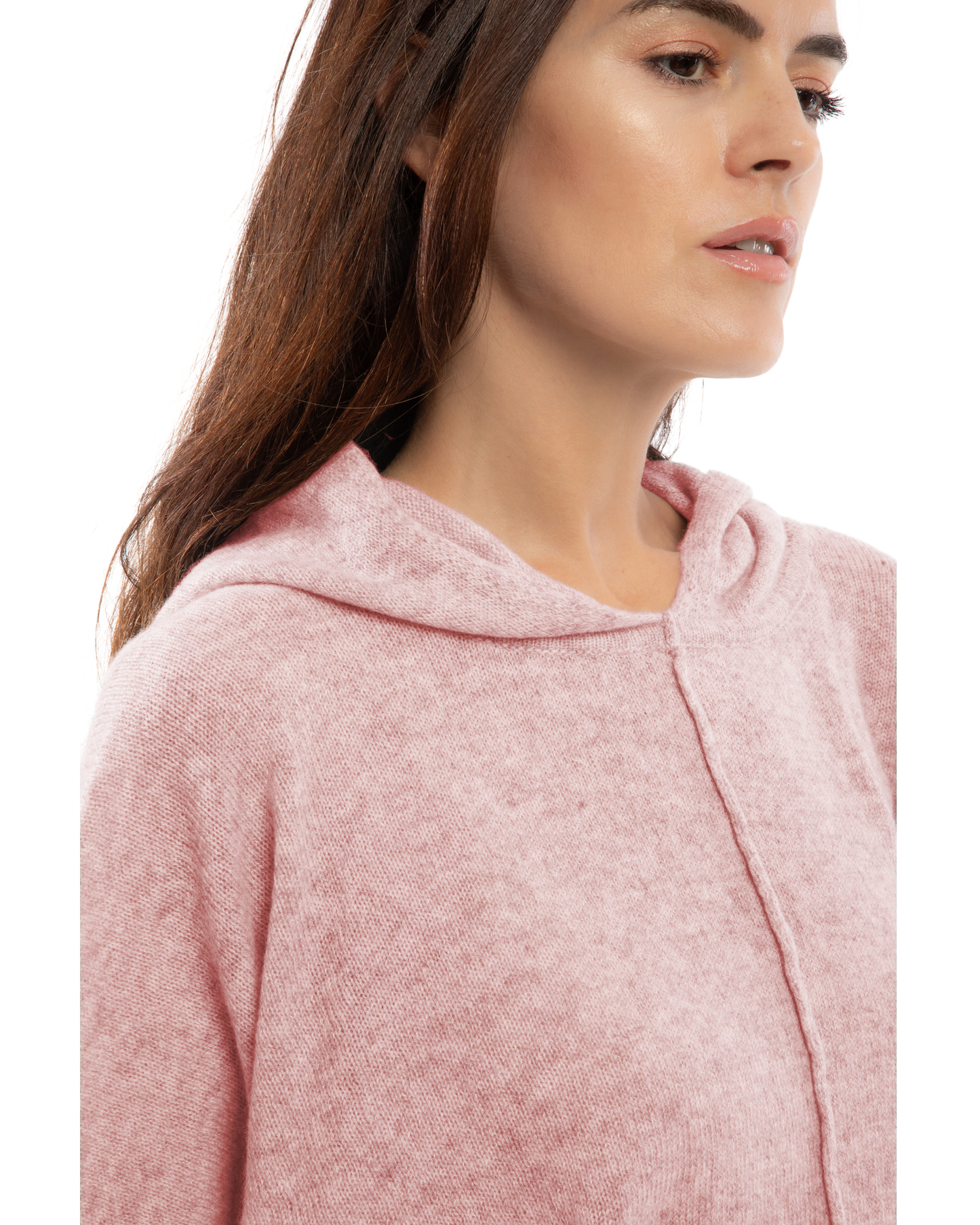 Women's Cashmere Button Hoodie Poncho Old Rose