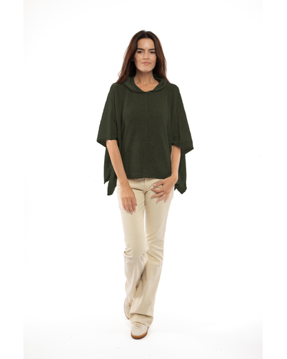 Women's Cashmere Button Hoodie Poncho Olive Green